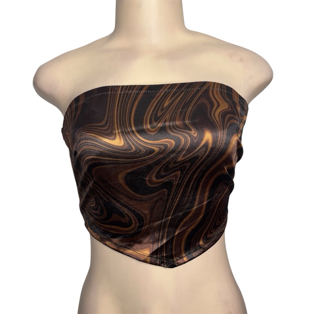 Brown Swirl Strapless Bandana Top